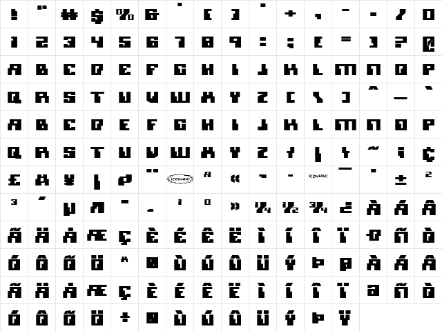 Micronian Expanded Expanded  glyph index