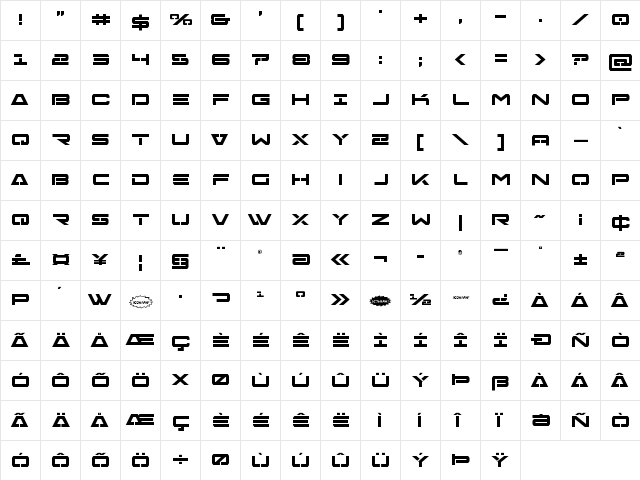 Free Agent Bold Regular  glyph index