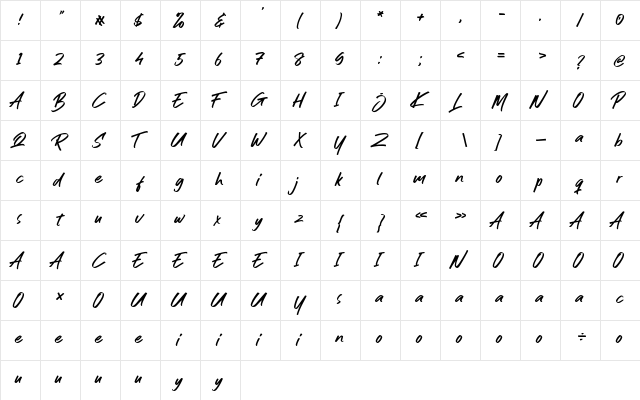 Jetta Kloots Regular  glyph index