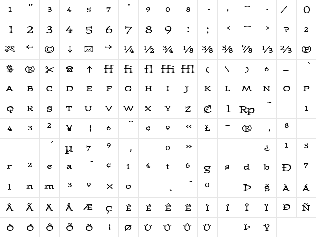 JournalUltraFractions Regular  glyph index