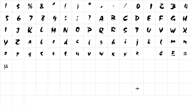 MarkerBoardDisplaySSK Regular  glyph index