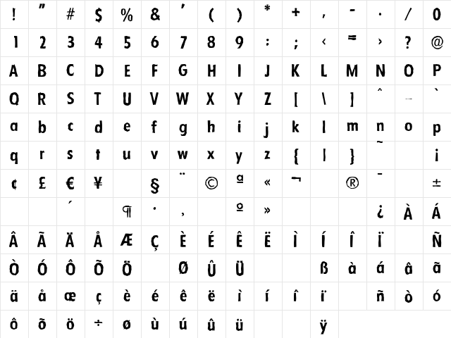 FloridaAntique Bold  glyph index