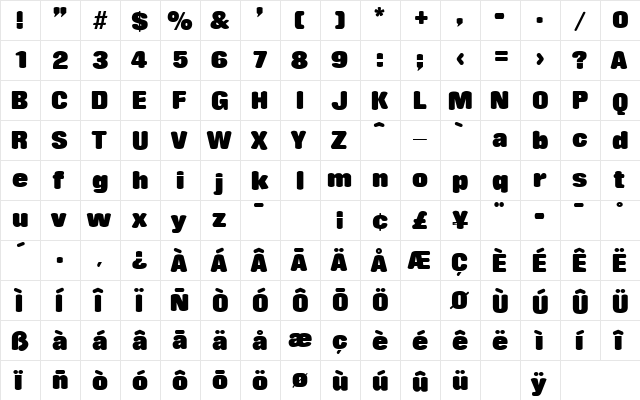 Jagger SF Regular  glyph index