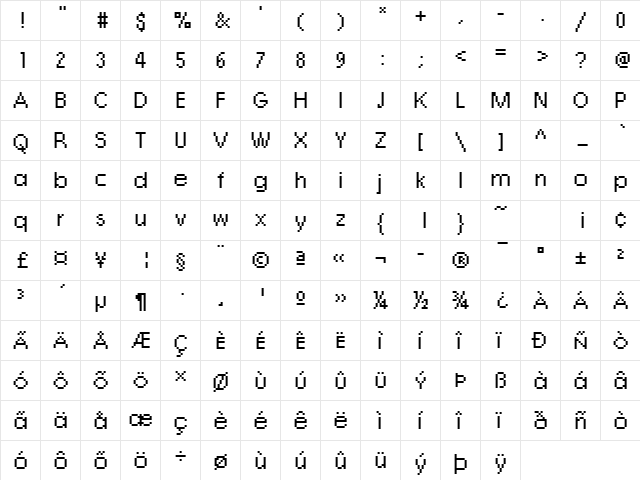Rough01 Becker Regular  glyph index
