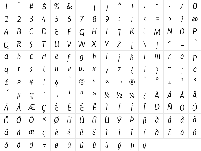 JambonoTF-Light Regular  glyph index