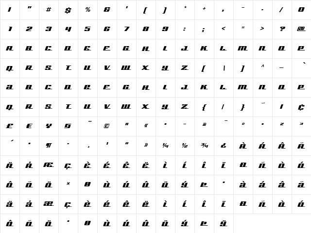 Bullet Regular  glyph index