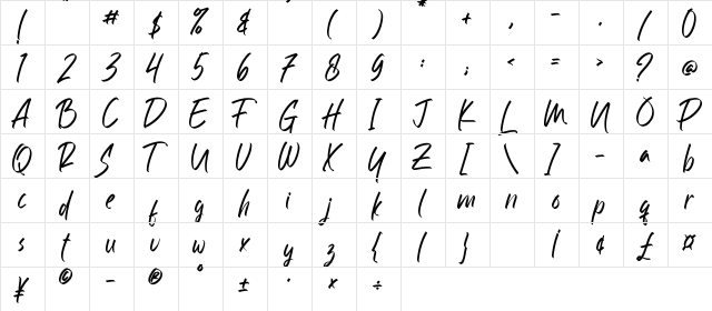 Olive Regular  glyph index