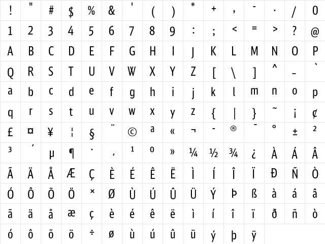 DB Sans Comp Altern Regular  glyph index