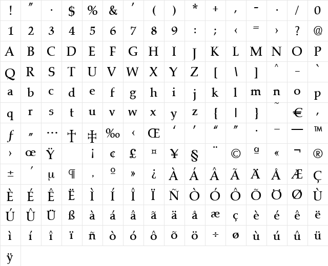 Marathon-Medium Regular  glyph index