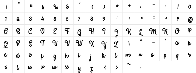 Sweaty Regular  glyph index