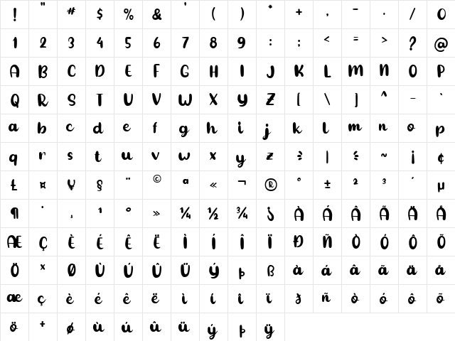 Born to Shine Regular  glyph index