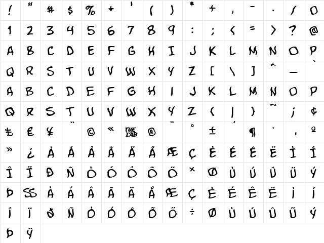 Komika Boo Regular  glyph index