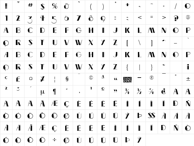 MarqueeMieux Regular  glyph index