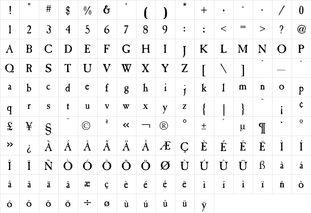Caslon Antique  glyph index