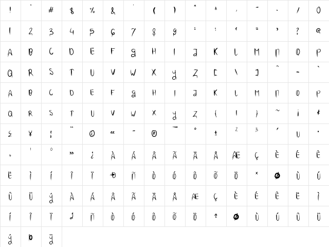 SCARY OF HORROR Regular  glyph index