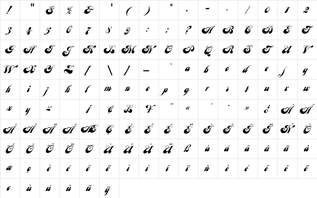 Julia Script EF Regular  glyph index