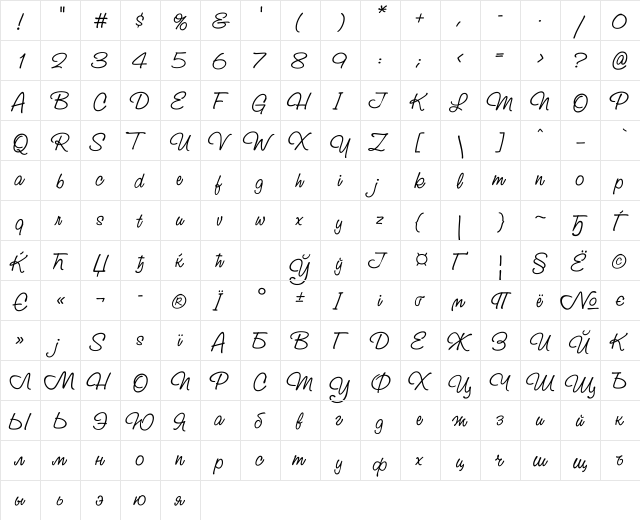 StudioScriptCTT Regular  glyph index