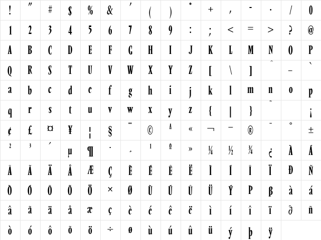 Vendome Cond ICG Regular  glyph index