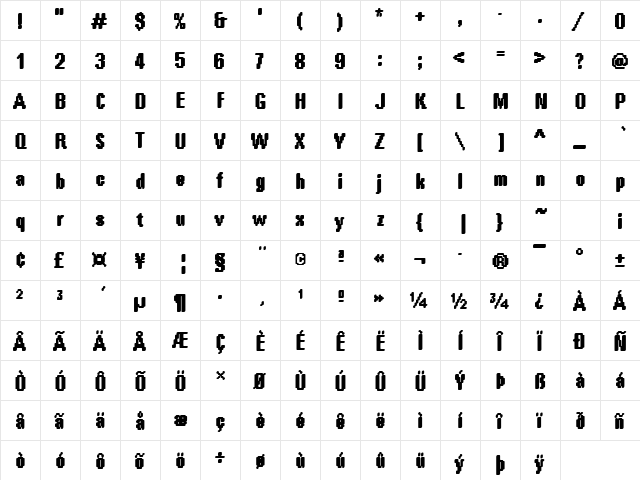 Rough69 Becker Regular  glyph index