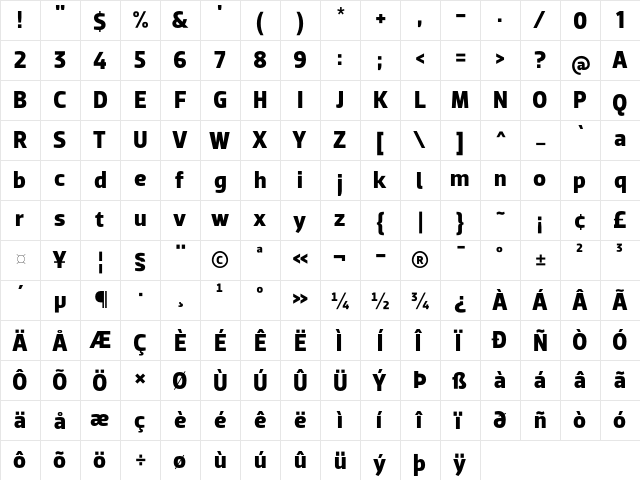 Dobra Bold  glyph index