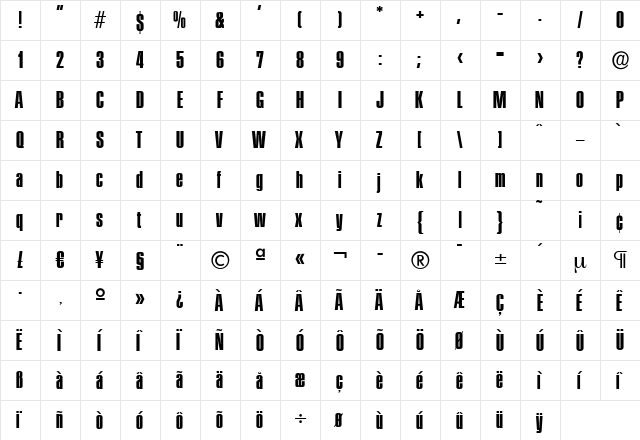 FrankBecker Bold  glyph index