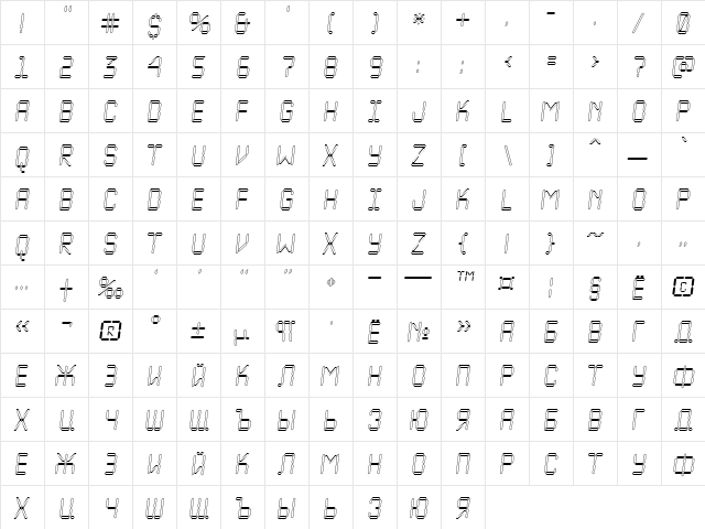 a_LCDNovaOtlObl Regular  glyph index