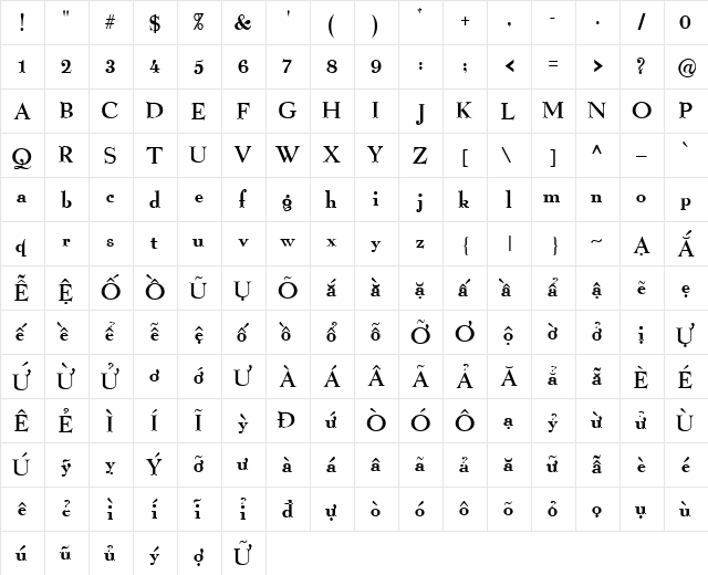 VI Thu Linh Normal  glyph index