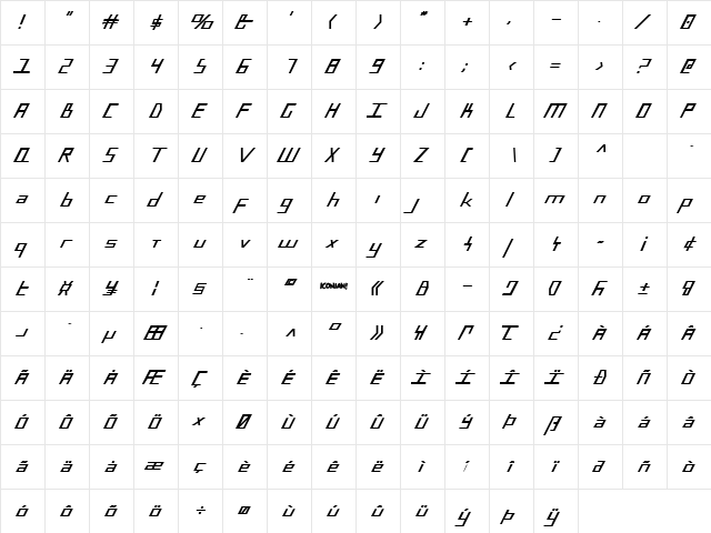 Blue July Bold Bold  glyph index