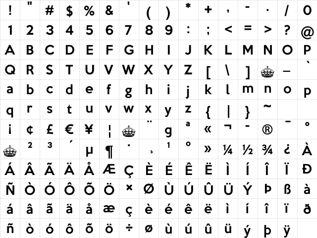 Keep Calm Med Regular  glyph index