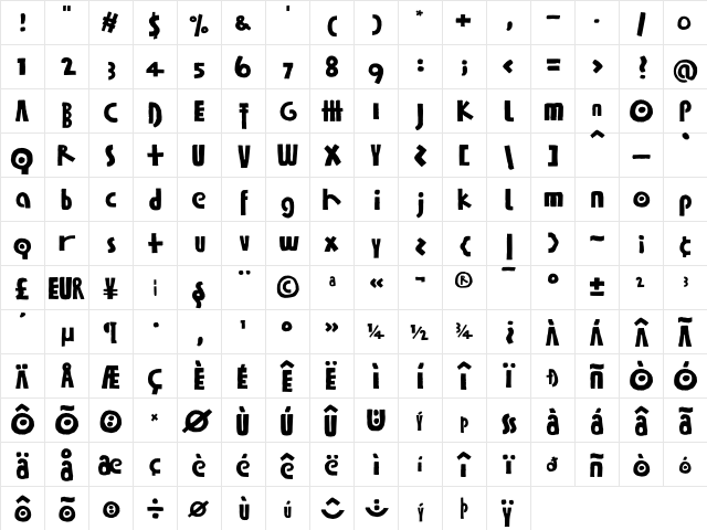 Kurt Bold  glyph index