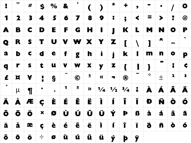 GiltuTExtBol Regular  glyph index