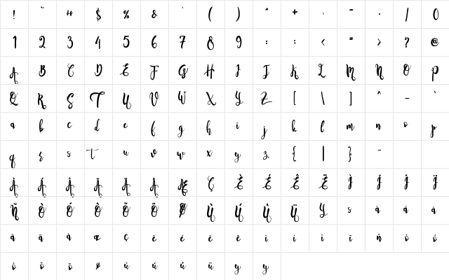 Seventeen Regular  glyph index