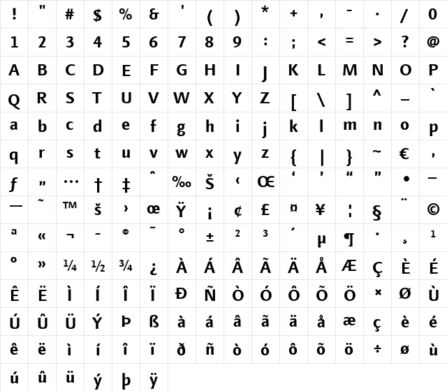 LTFinnegan Regular Bold  glyph index