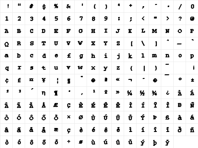 DTCRoughM29 Regular  glyph index