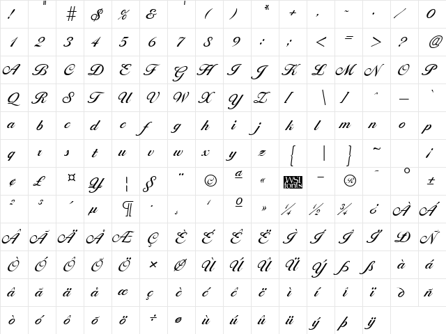 Larissa Regular  glyph index