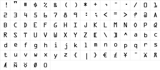 OCRA LT Regular  glyph index