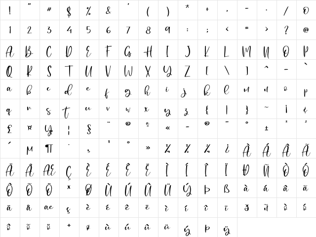 Hearthbright - Personal Use Regular  glyph index