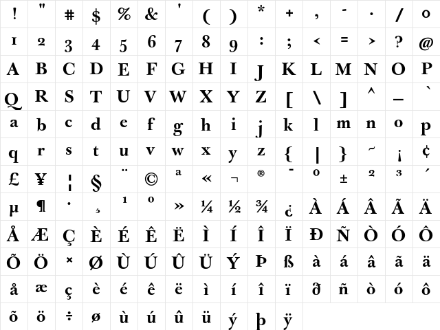 J Baskerville Med Bold  glyph index