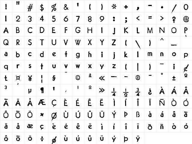 JMH Typewriter Sans Regular  glyph index