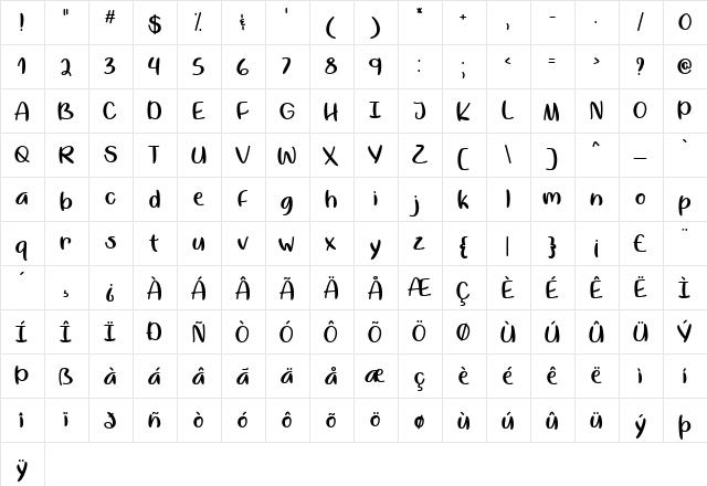 By Me Regular  glyph index