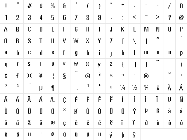 DTCRoughM52 Regular  glyph index