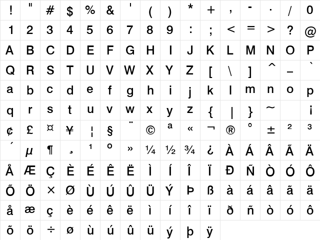 HalvettMedium Regular  glyph index