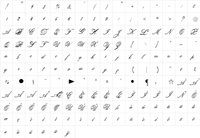 OPTIOldFashioned Regular  glyph index