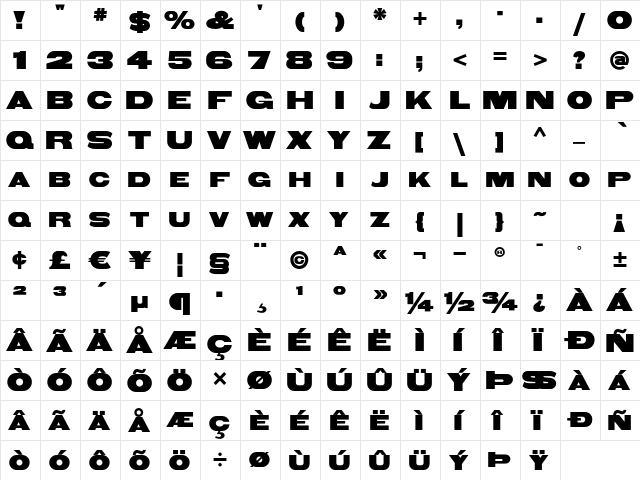 BrazosWBW UltraBold  glyph index