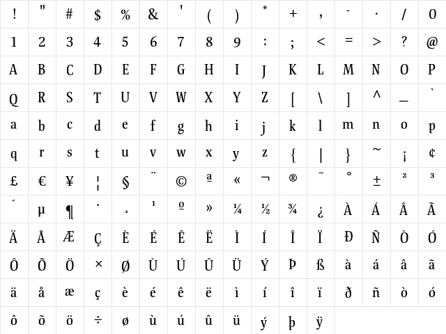 FolhaSerif Regular  glyph index