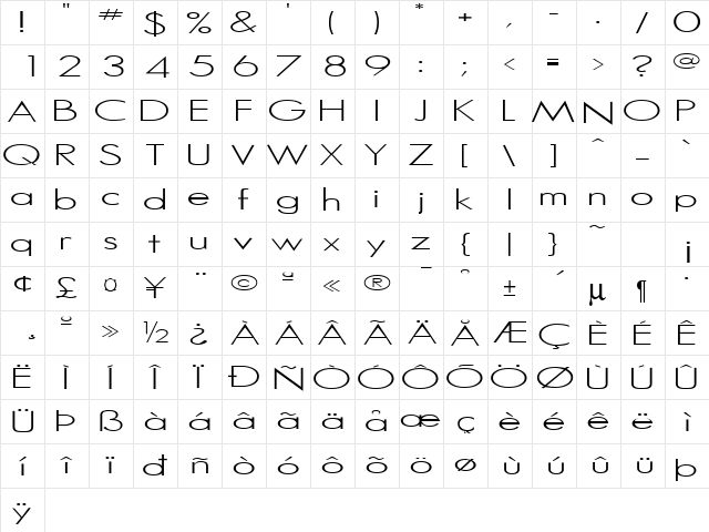 Hemet Normal  glyph index