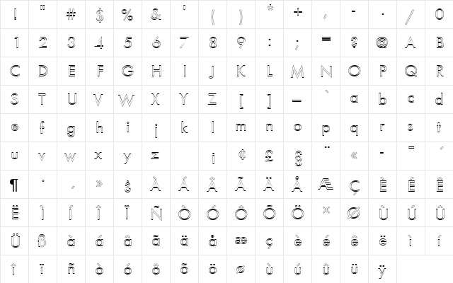 FuturaTBooOu1 Regular  glyph index
