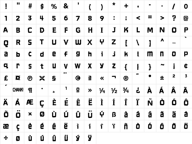 Lavaman Regular  glyph index