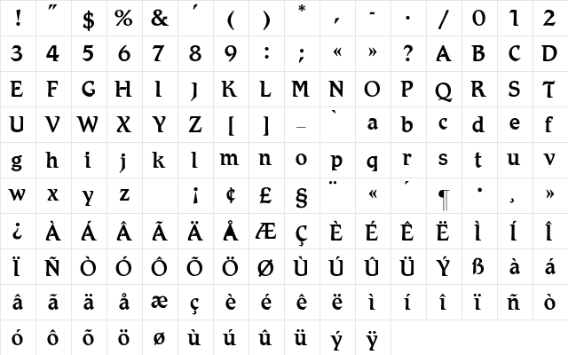 Romic-Medium Regular  glyph index