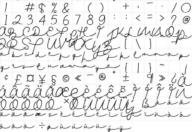 Gladys Script Regular  glyph index